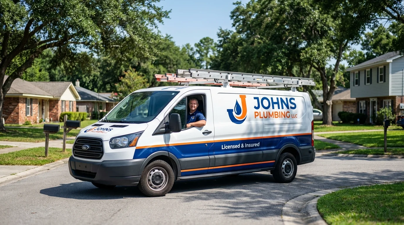 Johns Plumbing LLC service van in Fairbank, IA