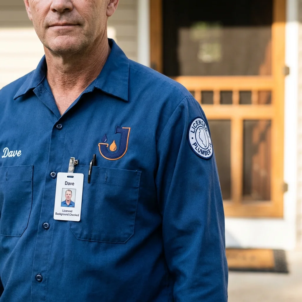 Licensed plumber showing ID badge in Fairbank, IA