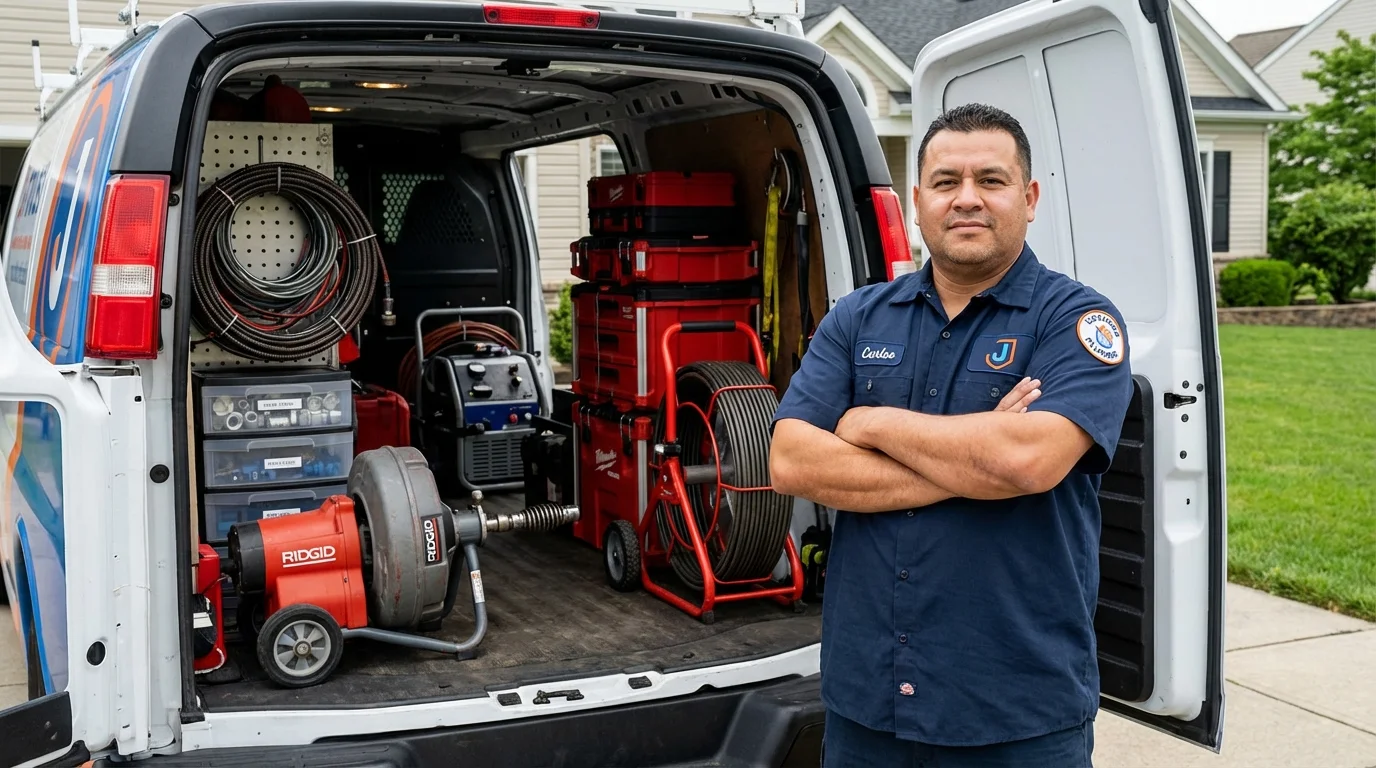 Professional drain cleaning equipment and Johns Plumbing LLC plumber in Fairbank