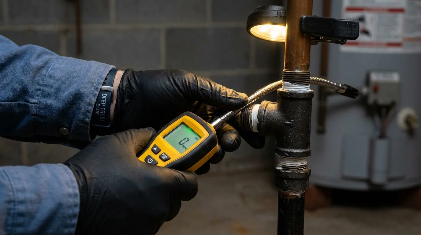 Gas leak detection with electronic sniffer by Johns Plumbing LLC in Fairbank